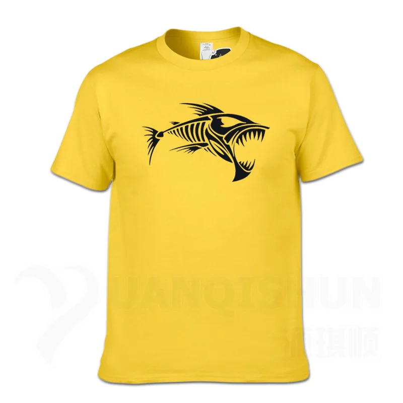Новинка, футболка с черепом и рыбными костями, футболка с рыбками, Мужская хлопковая футболка с коротким рукавом, мужские топы с круглым вырезом, футболки, 28 цветов, Изысканная футболка - Цвет: Yellow