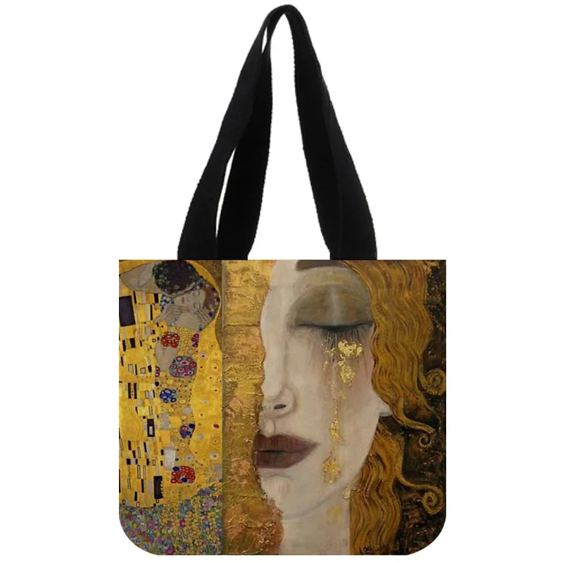 Пользовательские Gustav Klimt Поцелуй печати холст сумка индивидуальные Эко сумки на заказ хозяйственные сумки с логотипом - Цвет: 11