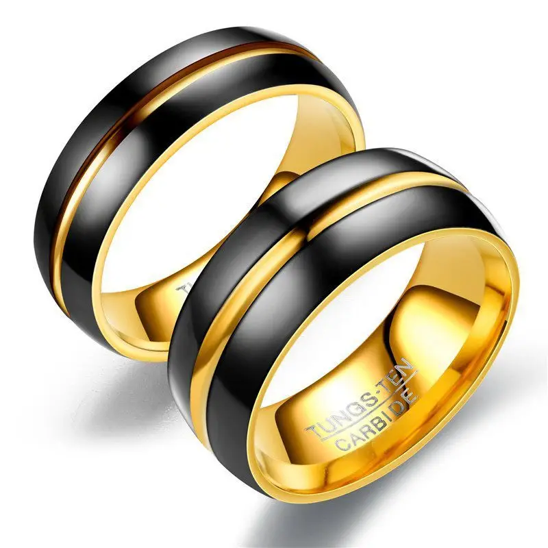 Модные вольфрамовые стальные гальванические кольца для влюбленных из черного золота 8мм6мм для мужчин и женщин Свадебные обручальные титановые изысканные ювелирные изделия - Цвет основного камня: A pair