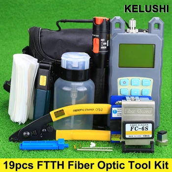 

19pcs/set Fiber Optic FTTH Tool Kit with FC-6S Fiber Cleaver and Optical Power Meter 10mW Visual Fault Locator