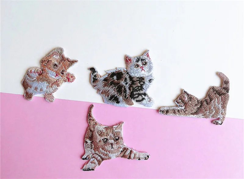 AHYONNIEX бренд мини вышивка озорной котенок кошка патчи железная аппликация для одежды DIY аксессуары мультфильм милый ткань в полоску