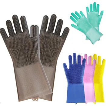 

1 Pairs Magic Reusable Silicone Gloves Cleaning Brush Scrubber Gloves Heat Resistant For Dish Wash Cleaning Pet Hair Care Tools