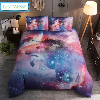 

BEST.WENSD 3D Unicorn Beddings 2/3pcs duvet cover With Pillow Cases Quality Super soft Unicorn kids bedding set Drop Shipping