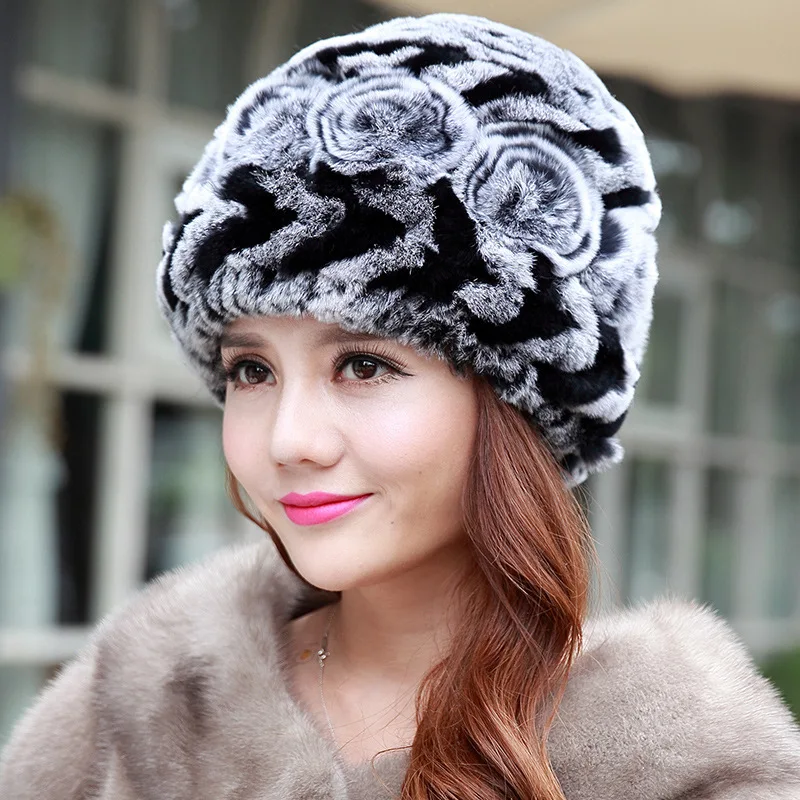 

Sale 2016 winter beanies fur hat for women knitted rex Raccoon fur hat Double-header flower top free size casual women's hat