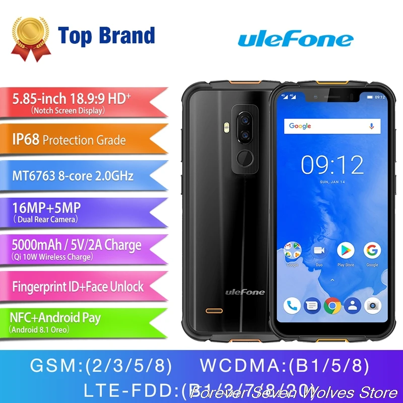 

ULEFONE ARMOR 5 4G RAM 64G ROM MTK6763 Octa Core 5.85 Inch HD+ Full Screen IP68 Waterproof Android 8.1 4G LTE Smartphone