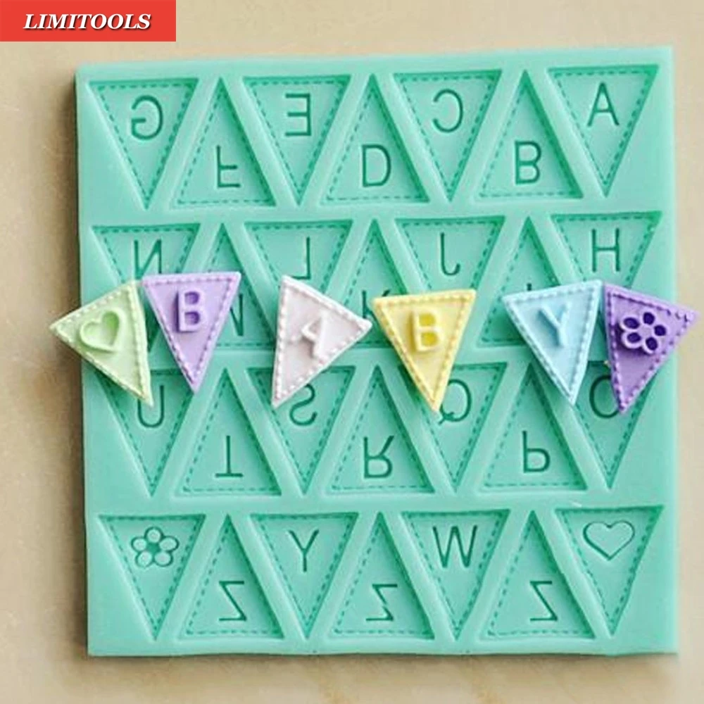 

Random Color cooking tools Flag Shape 26 English Letters Silicone Mould Chocolate Fondant Cake Decorating Tools Free shipping