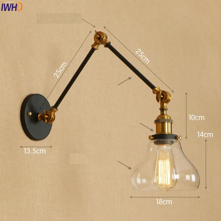IWHD черная настенная лампа с длинным кронштейном рядом со стеклянным абажуром Домашнее освещение винтажное промышленное настенное бра светодиодный Эдисон Лофт стиль Arandela - Цвет абажура: 1