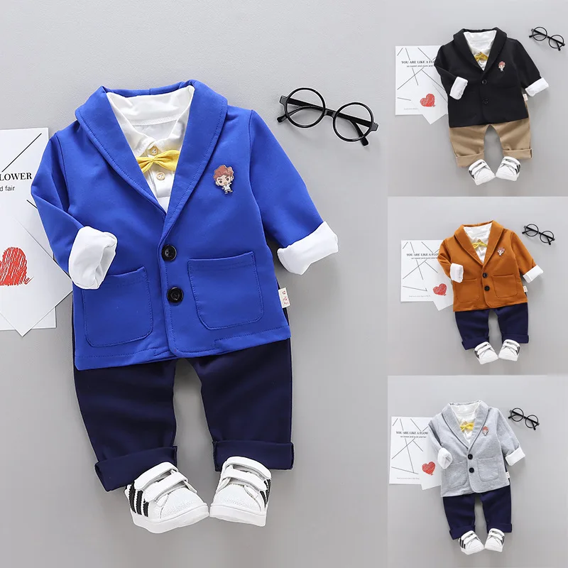 

Boys British European and American suit long-sleeved three-piece suit child cute button bow tie bow children's suit