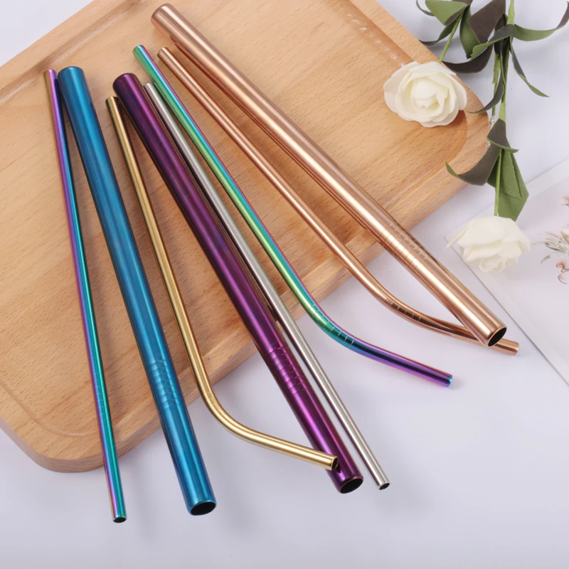 Bent Big Drinking Straws Reusable 12 Extra Long 9mm Extra Wide SUS 304 Food-Grade 18/8 Stainless Steel Set of 4 with 2 Cleaning Brushes 