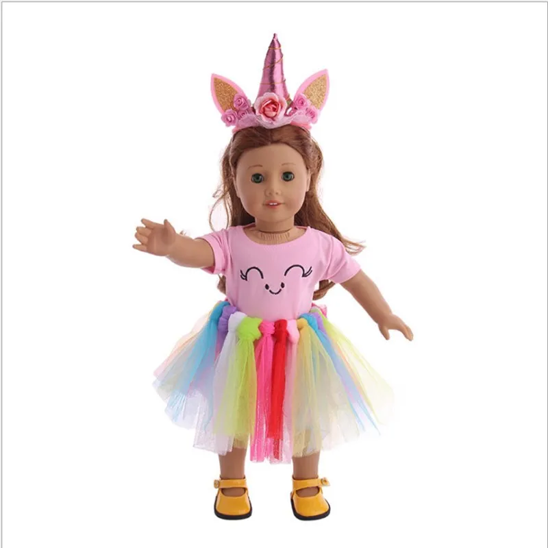 

Doll Clothes Accessories Born Baby Fit 18 inch 40-43cm Doll Unicorn Hand-made Smiling Hair Belt Clothes For Baby Birthday Gift