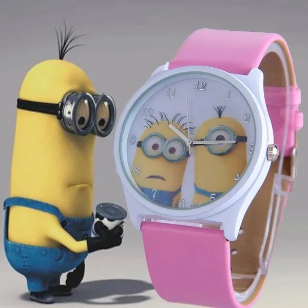 Popular Fashion Despicable Me Minions Cute Cartoon Children Watch Girl Quartz Leather Strap boys