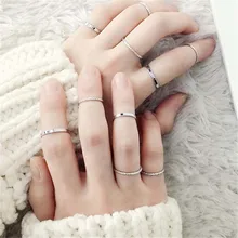 10 шт./компл., модное корейское простое дизайнерское винтажное Золотое серебряное кольцо с камнем, комбинированные кольца для женщин, ювелирные изделия