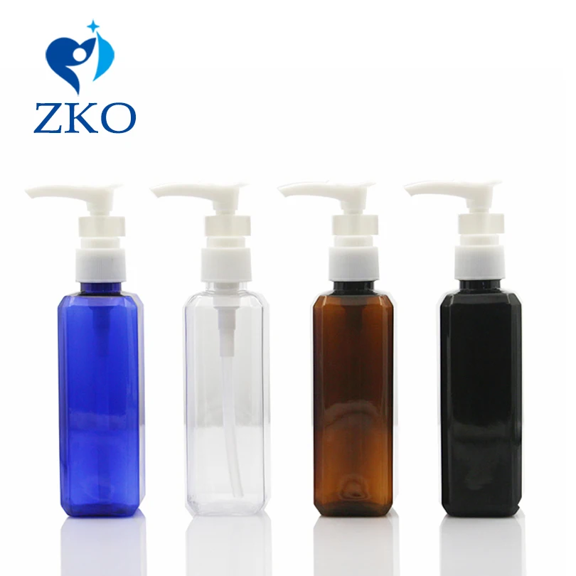 

1 pcs 100ml square shape plastic bottle with lotion pump with clamp emulsion bottle Free Shipping refillable bottle