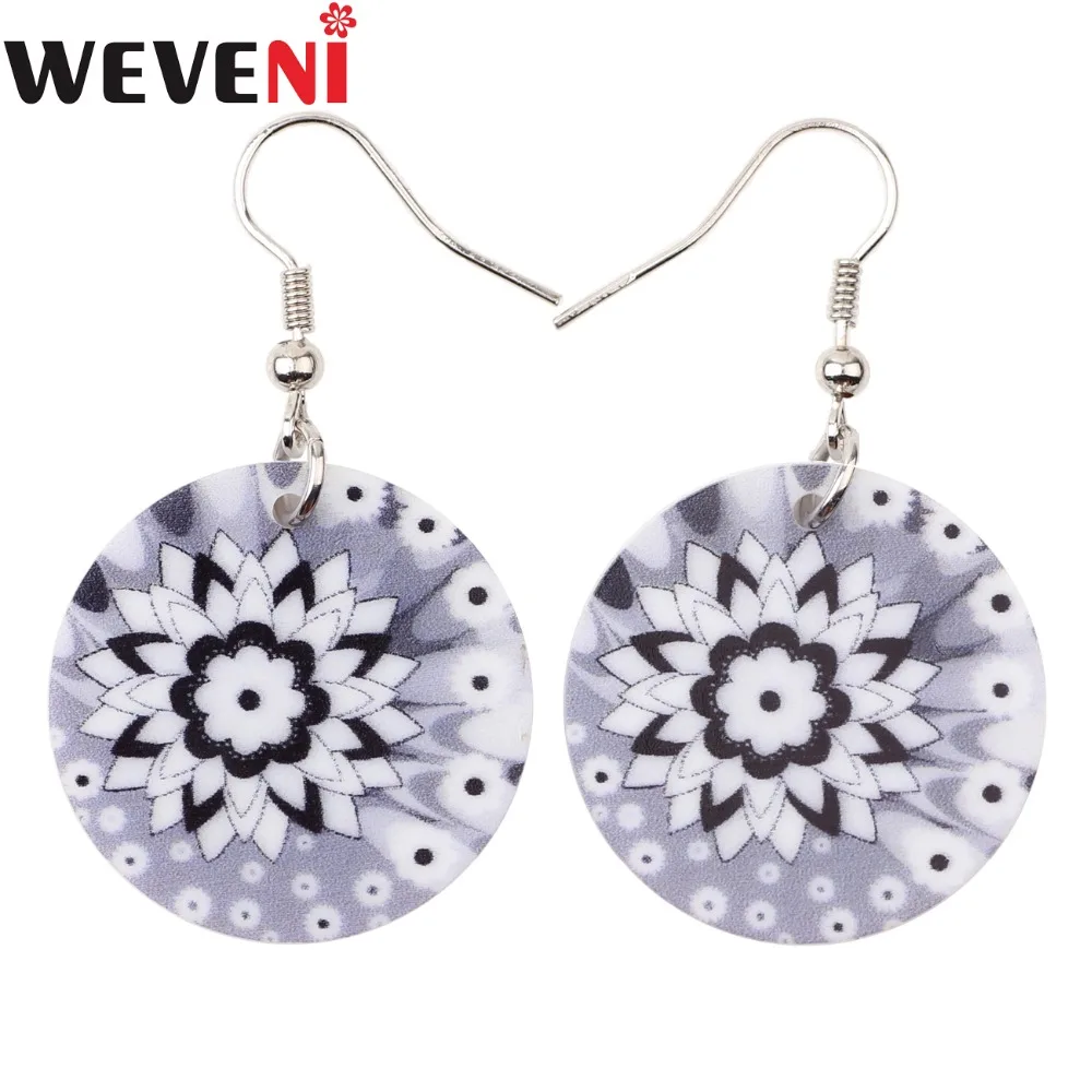 WEVENI Bohemian Drop Dangle Flower Pattern Round Earrings For Women Gift New Trendy Acrylic Jewelry Girl Accessories | Украшения и