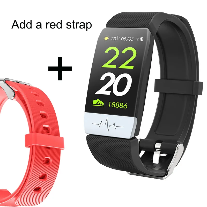 Smart band High-end Fitness Tracker ECG PPG Blood Pressure Waterproof Heart Rate Monitor Smart Weather Forecast Smart Bracelet - Color: Add a red strap