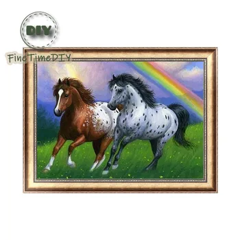 

FineTime 5D diamond embroidery partial drill Rainbow and Horse round Diamond Painting Cross Stitch decorative crafts