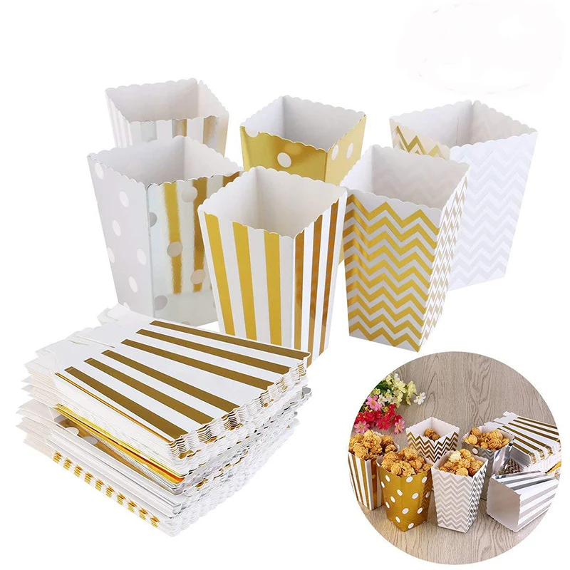 

6pcs/lot three-color hot gold popcorn box birthday party wedding baby bath party decorations children's activities