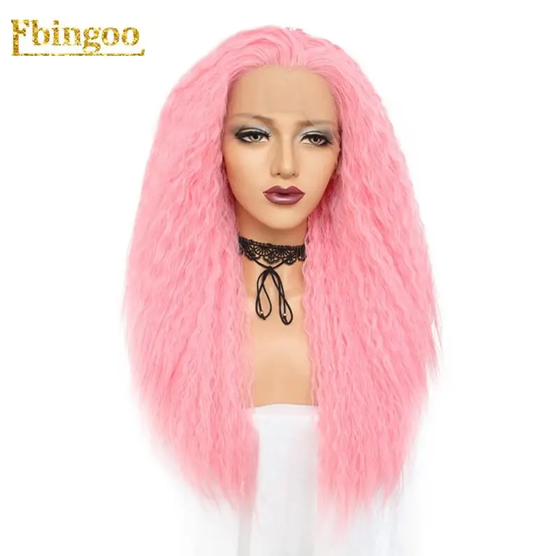 Ebingoo высокотемпературный волоконный перука розовый красный оранжевый длинный кудрявый синтетический парик для фронта шнурка расставания для Драг королевы - Цвет: Розовый