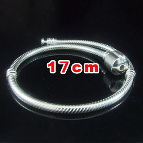 

17cm-22cm 6 Sizes Authentic 925 Sterling Silver Round Clip Snap Clasp Snake Chain Bracelets Fit European Charm Beads SSPB703A