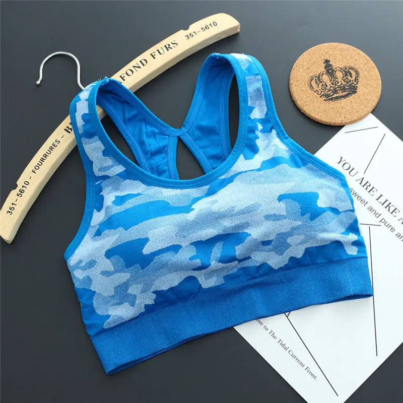 Quality Women's Print Anti-Sweat Sport Bra Padded Shake Proof Gym Fitness Underwear Mesh Stitching Running Bra Elastic