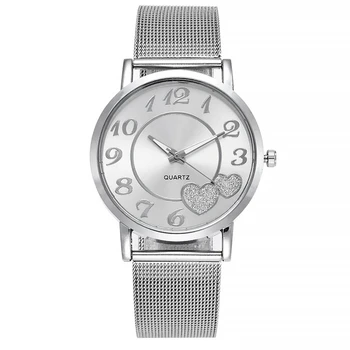 

Women Mesh Love Heart Dial Wrist Watches Fashion Casual Women'S Steel Quartz Watches