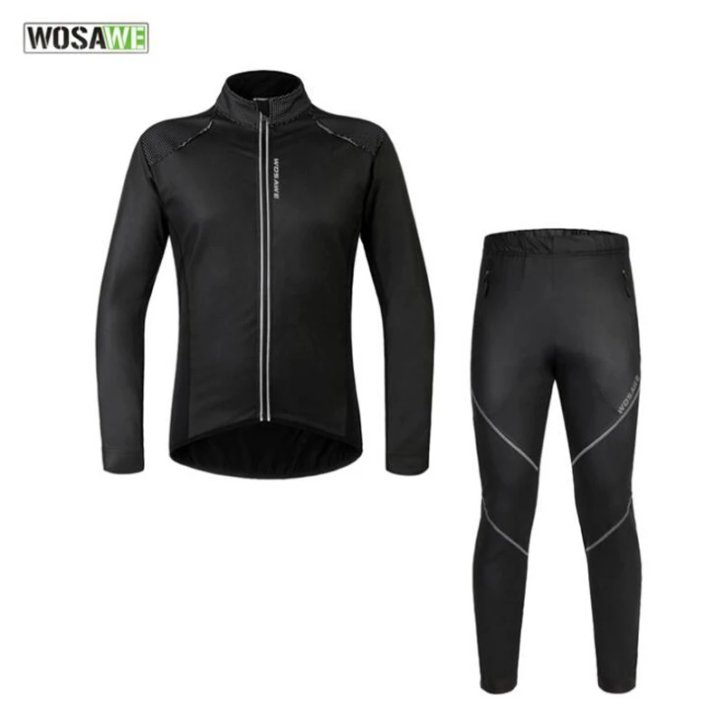 

WOSAWE Winter Cycling Set Fleece Men Women Cycling Jacket Long Sleeve Windproof Waterproof Bike Jersey Warm Sportwears