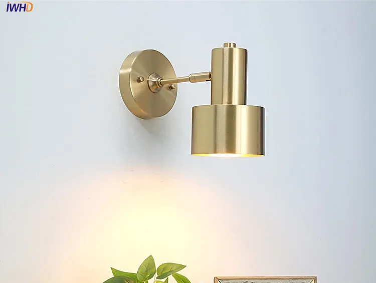 IWHD современный скандинавский светодиодный настенный светильник, светильники из латуни и меди, светильник для гостиной, ванной комнаты, зеркало, винтажное настенное бра, рядом с лампой