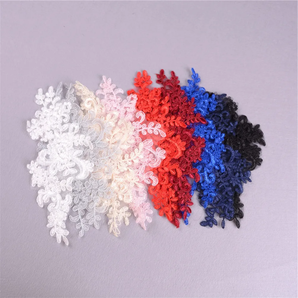 

1Pair White Black Pink Embroidery Patch Applique Lace Patches For Wedding Dress DIY Bride Hair Accessories Clothing Decoration