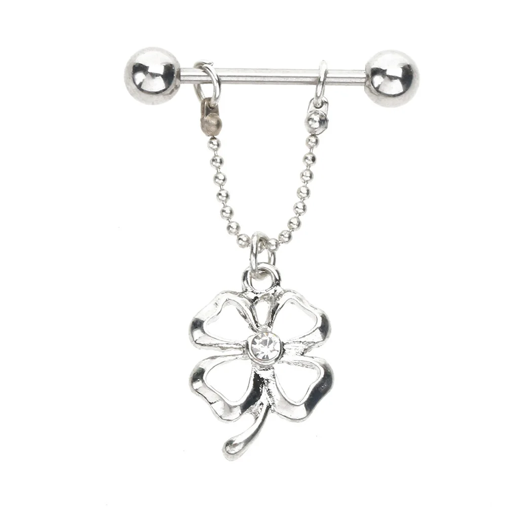 

Lucky Clover Nipple Ring Surgical Steel Anti Allergic Dangle Piercing 2017 Fake Piercing Body Jewelry