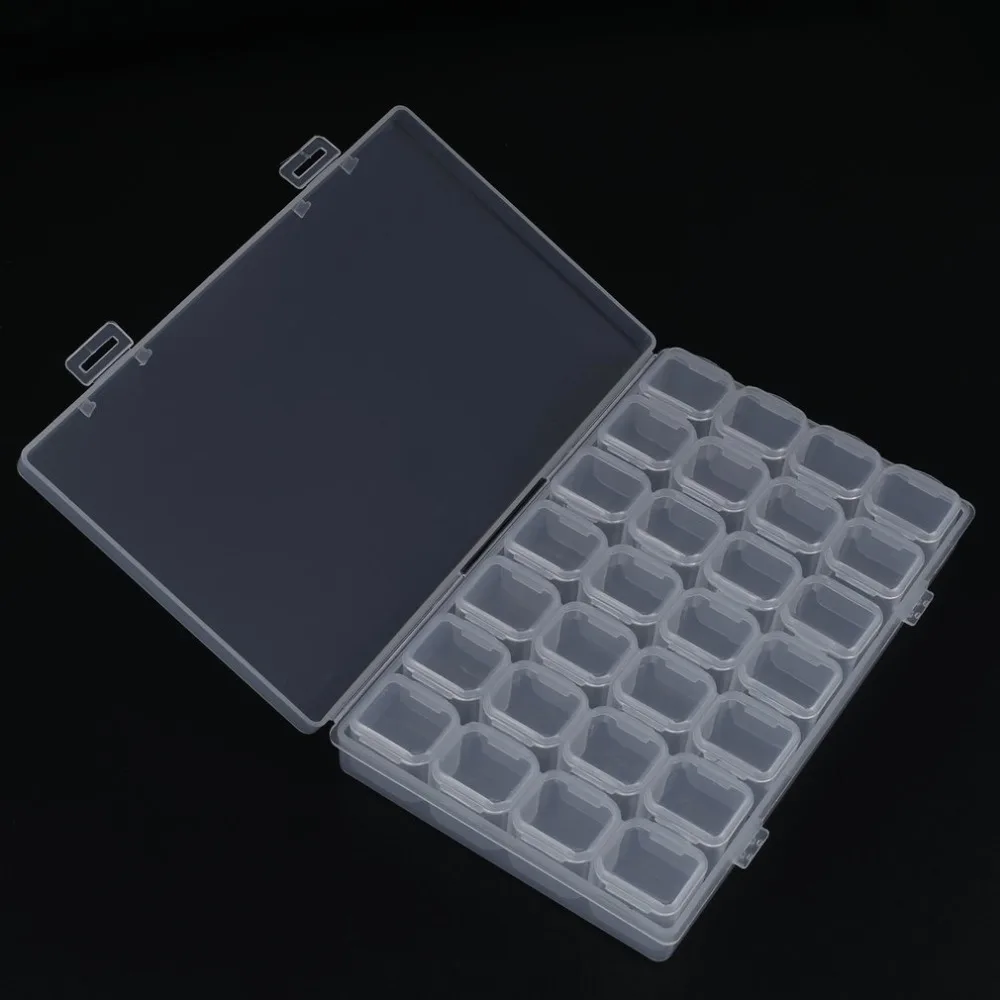

Transparent Plastic 28 Slots Jewelry Storage Box Case Nail Art Beads Tools Craft pill makeup Organizer Storage Tools adjustable