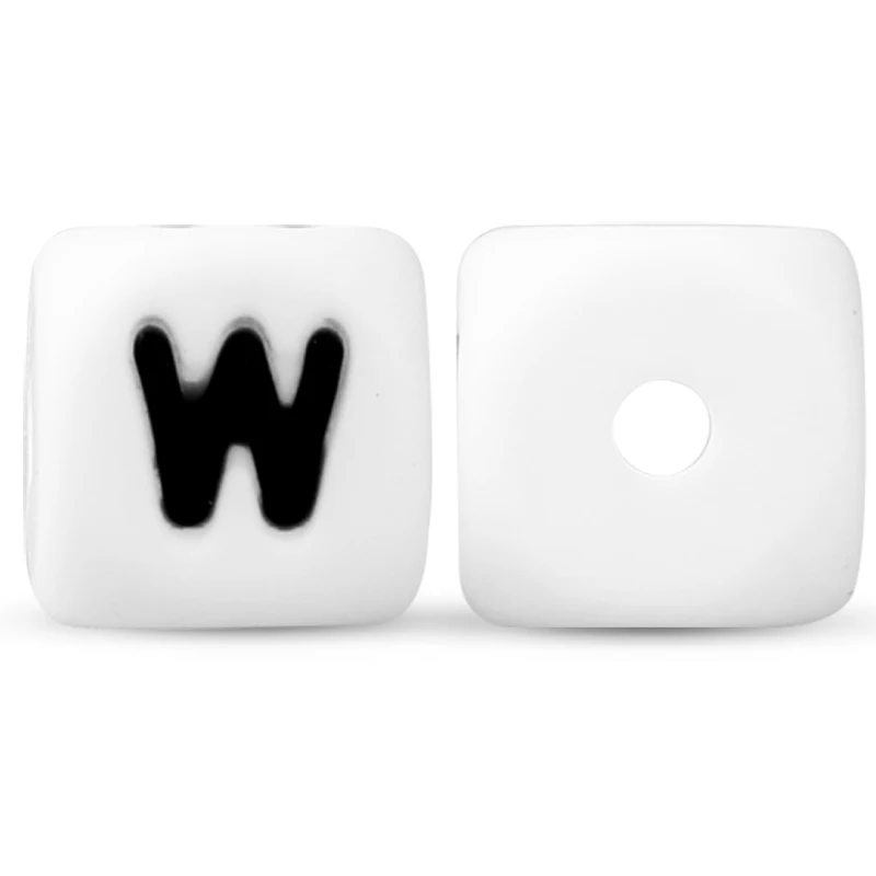 W 10 шт., 12 мм, силиконовые бусины с буквами, английские бусины Alphabe, Пищевая силиконовая жевательная игрушка, сделай сам, детские игрушки для прорезывания зубов, соска-подвеска - Цвет: W