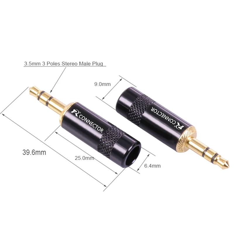 100pcs lot 3 Poles 3 5mm Stereo Male Plug Gold Plated Audio Jack 3 5mm Plug for 6MM Cable Wire Connector for Earphone Headphone