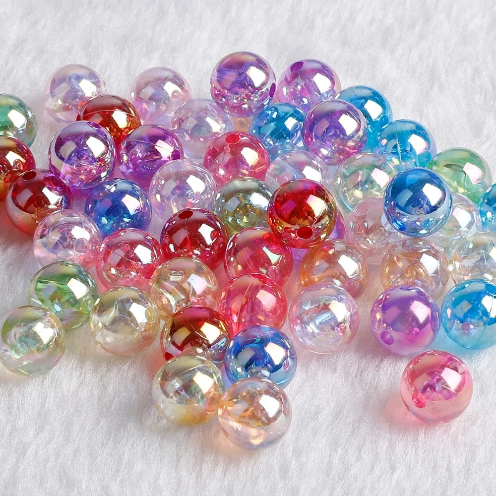 

100pcs AB Color 6/8/10/12mm Acrylic Transparent Beads with Hole 2mm Charms Bracelet Necklace For DIY Jewelry Making Wholesale