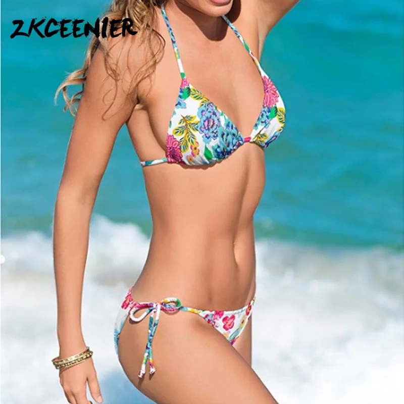 

Floral Swimsuit Classic Triangle Print Bikini Women Swimwear Brazilian Split Bikini Set Monokini Bathing Suit Bandage Bikini Set