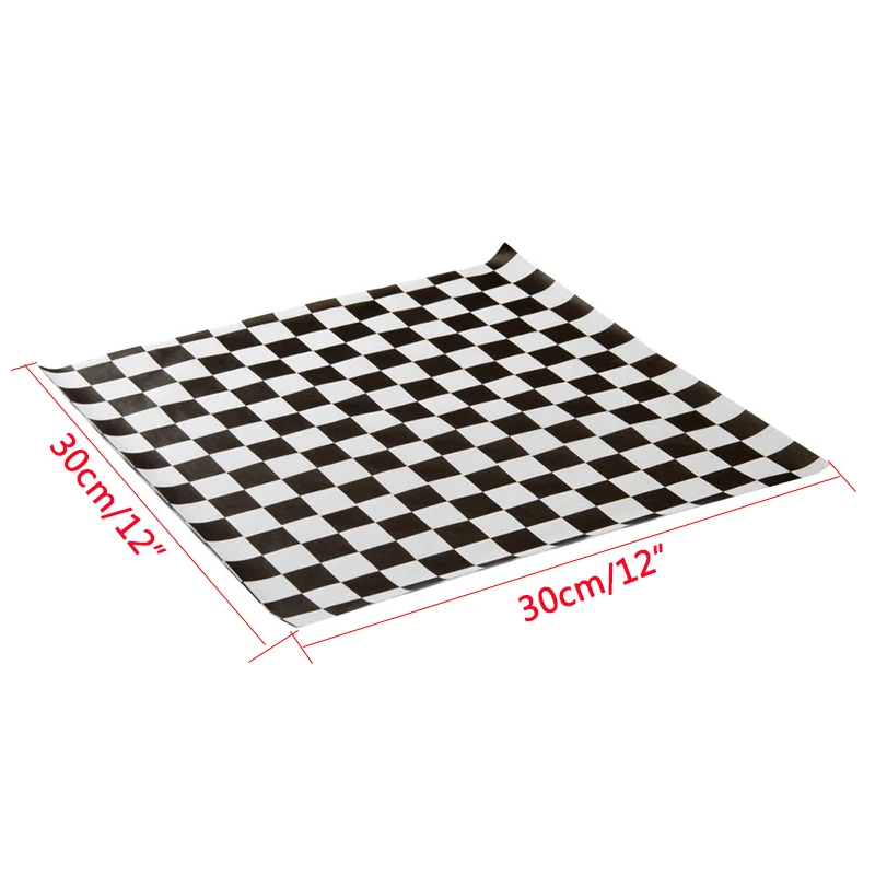24pcs Black Checkered Wrapping Paper Red Oil Proof Baking Wax Paper For Bakery Hamburger Fries Foods Package Sheet 12''