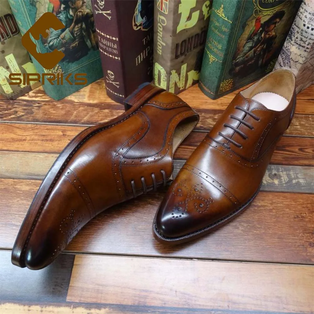 Роскошная обувь для мужчин sipriks заказ мужские ручной работы обшитая обувь импортная натуральная кожа темно-коричневая обувь с перфорацией типа «броги», полуботинки, платье, обувь бизнес мужские