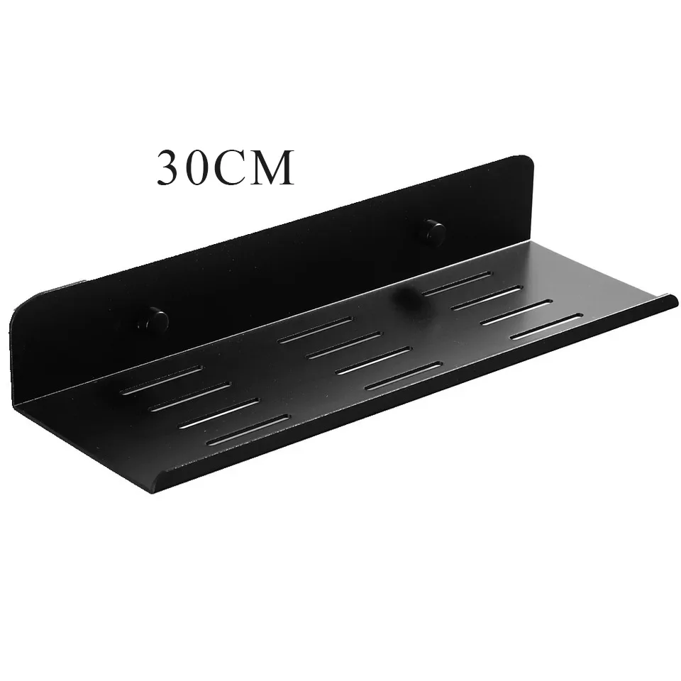 Black 30CM one piece Лак для ногтей, алюминий, черный, серебристый, полки для ванной комнаты на кухню стену полку, душ, твердая стойка, аксессуары для ванной комнаты, 20-60 см, длина C - Цвет: Black 30CM one piece