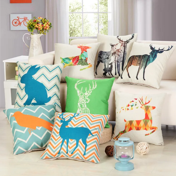 1Pcs Deer Bird Crab Pattern Cotton Linen Throw Pillow Cushion Cover Home Decoration Sofa Bed Decor Decorative Pillowcase 40321 | Дом и сад