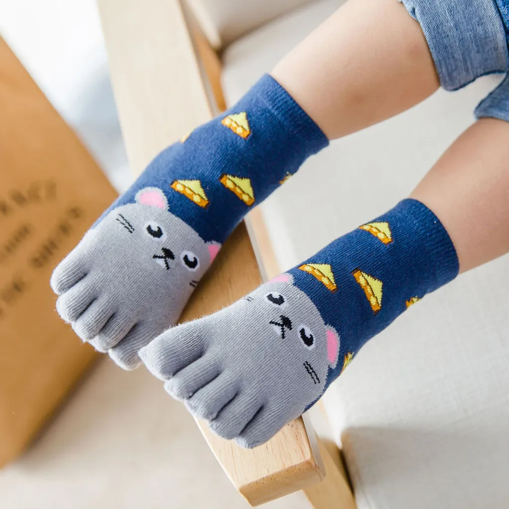 Детские носки для малышей милые хлопковые мягкие носки Meias для маленьких мальчиков и девочек Нескользящие носки с рисунками животных, с пятью пальцами для детей 3-7 лет, k328