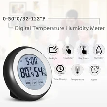 New Arrival Digital Thermometer Hygrometer temperature gauge Humidity Meter Alarm weather station Clock wall Touch Key C/F