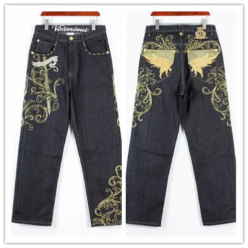 Модные Мешковатые стильные мужские джинсы хип-хоп свободные большие карманы Мальчики скейтборд рэп панк состаренные черные ковбойские брюки плюс размер 46