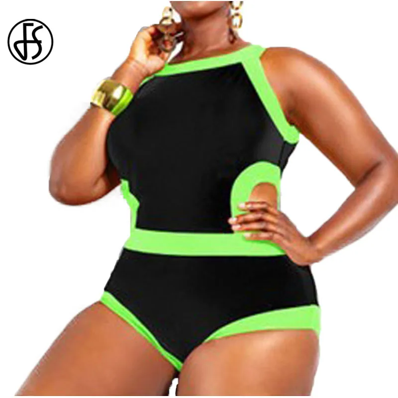 

FS Fight Color Big Yards Swimsuit Triangle Halter Cut Out Brazilian High Waist Swimwear Women Summer One Piece Bathing Suit 3XL