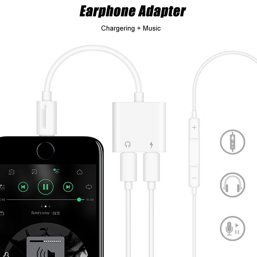 HORUG Charger Audio Headphone Adapter For iPhone 7 8 Plus X AUX Adapter For Lightning To 3.5mm Adapters Headphone Jack Cable