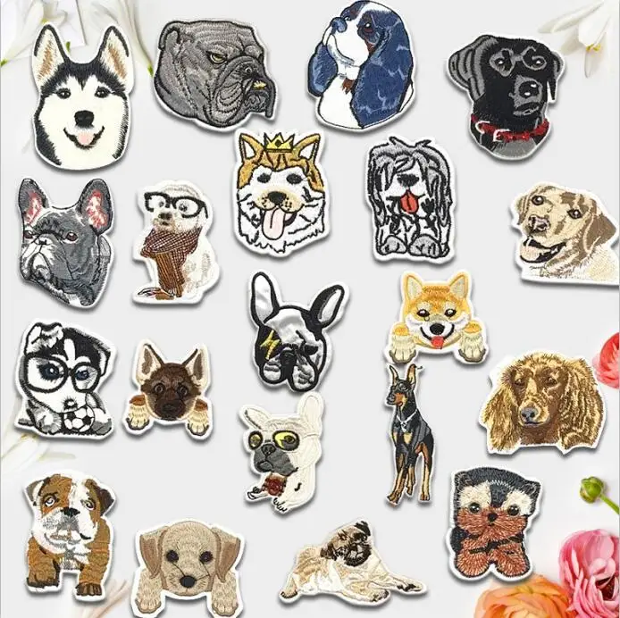 5pcs/lot Mix Cartoon Animals Small Dogs Embroidered Sewing On Patches For Sweater Applique DIY
