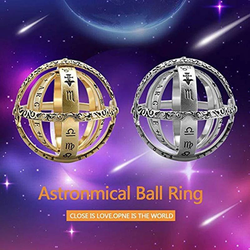 Qevila New Astronmical Ball Rings for Women Lover Men Germany Vintage Cosmic Finger Ring Necklace Dual-Use Fashion Jewelry Gifts (4)