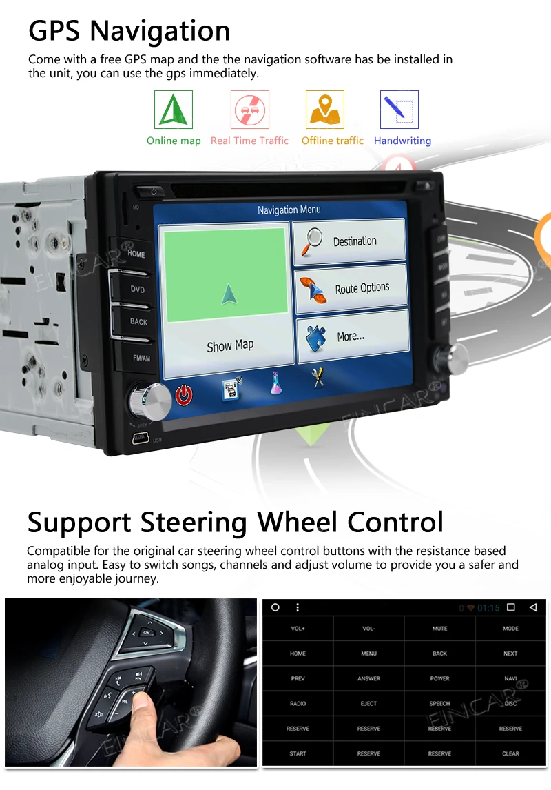Sale 2 Din Vehicle Car Stereo Radio Headunit in Dash GPS Navigation Wifi RDS Mirror Link FM AM Bluetooth Audio Video DVD EinCar dvd 4