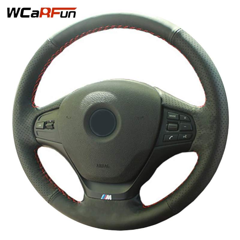 WCaRFunHandStitchedBlackArtificialLeatherCarSteeringWheelCover