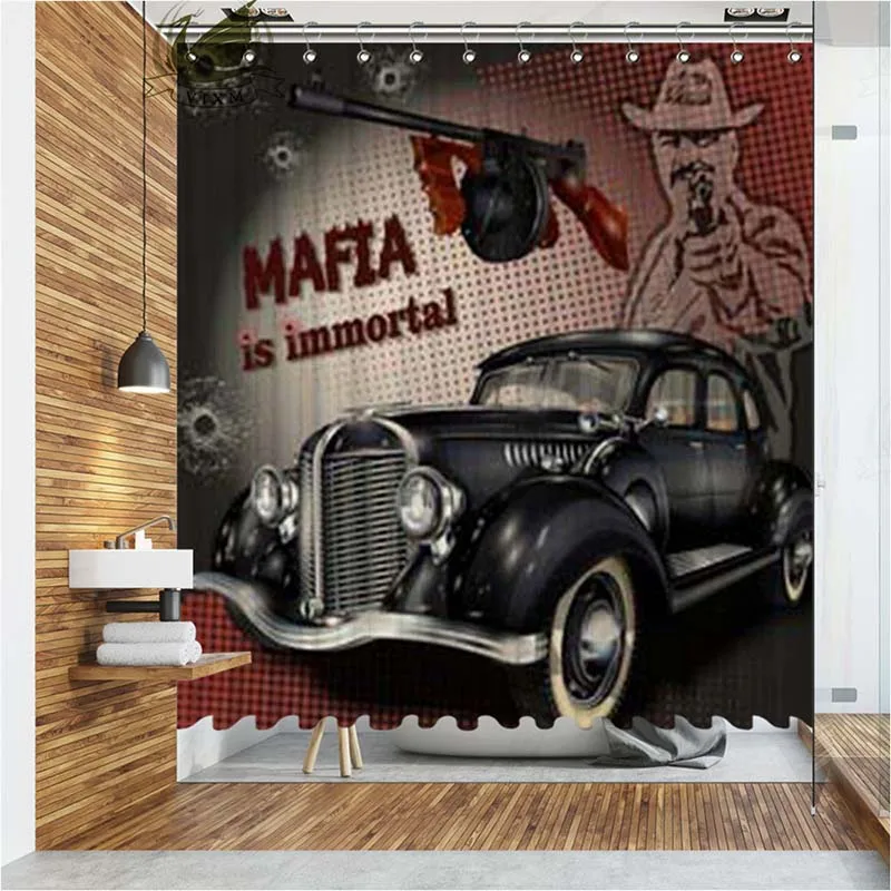 

Vixm Car Travel Shower Curtains Retro Poster Waterproof Polyester Fabric Bathroom Curtains For Home Decor