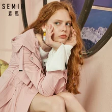 SEMIR Giacca A Vento Femminile Autunno 2018 Nuovo Con Cappuccio BF Stile Studente di Patch Ricamato A Vita Lunga di Modo del Cappotto Per Le Ragazze(China)