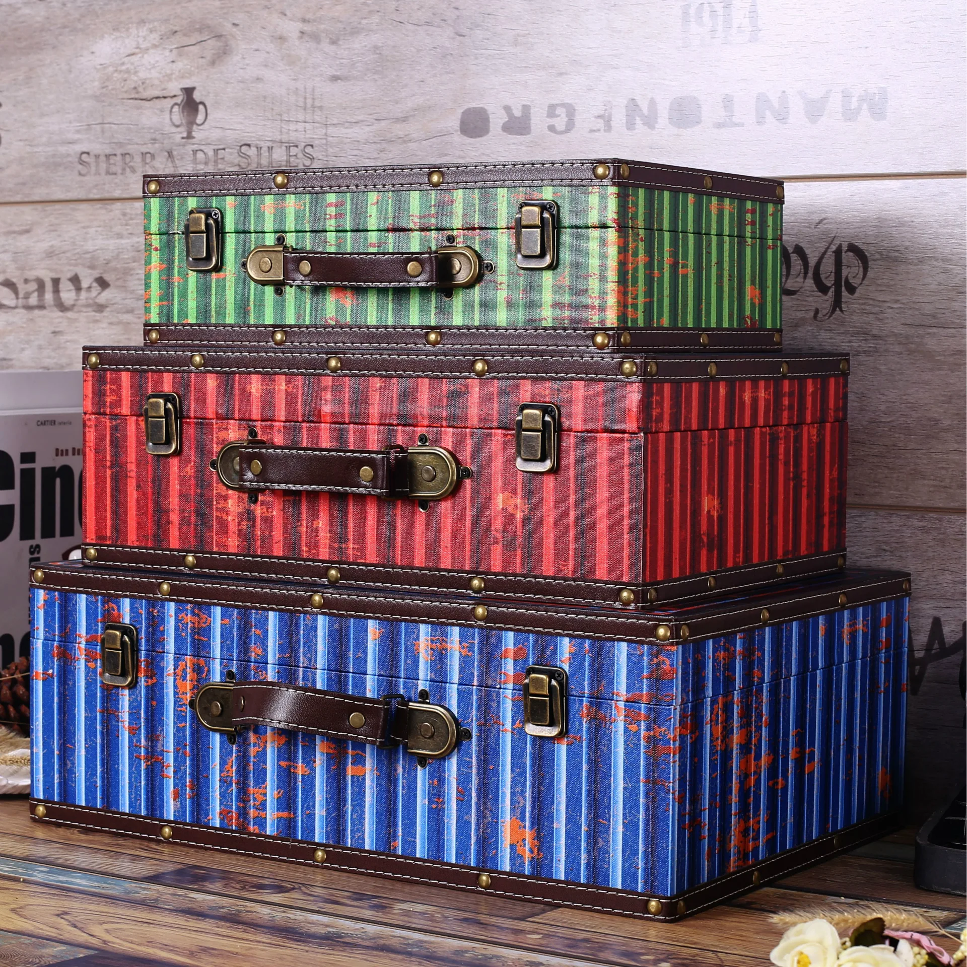 Retro Storage Box Vintage Home Decor Shabby Chic Wooden Boxes Bar